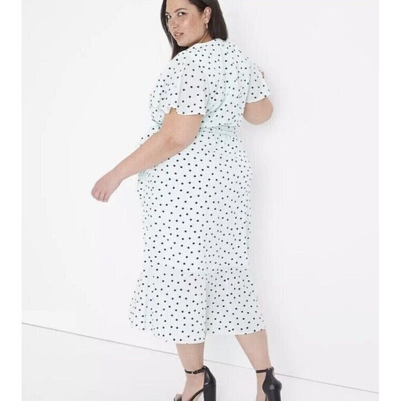 NWT Lane Bryant Faux Wrap Dress Size 16 Polka Dot Flirty Blue Midi Ruffle $90 - Picture 2 of 11